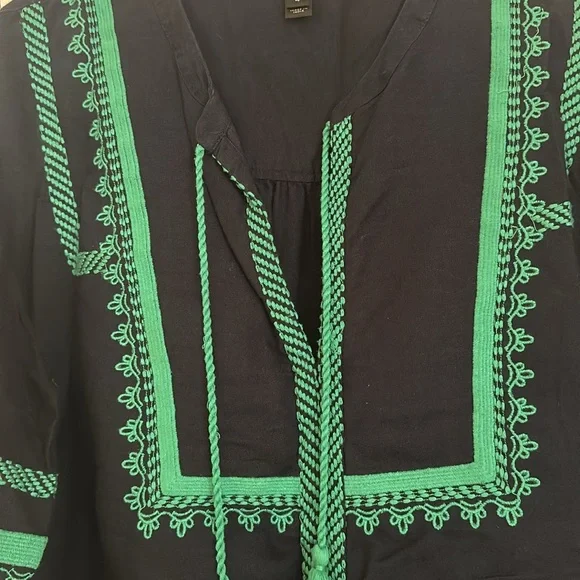J. Crew Navy & Green Blouse with Tassles - Picture 4 of 5
